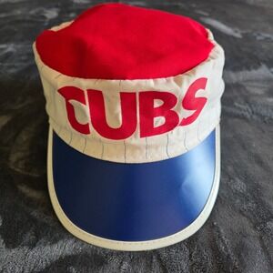 Vintage Chicago Cubs Saxon Promo Painter Cap Plastic Visor Hat MLB Pinstripe 80s